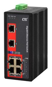 CTC UNION 6 Port Gigabit Unmanaged PoE Switch. -40C~+75C. 6x 10/100/1000Base-T (X). 4x PoE+ ports. Power budget 120W. Power consumption V DC/W: 24/142.9 - 48/139.6. Dinmount kit included.