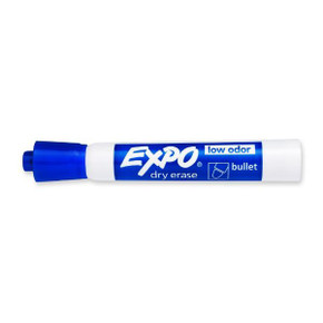 EXPO Dry Erase Markers Bullet Marker 12-Pack. Blue Colour. Bright - Vivid - Non-toxic Ink. Quick Drying. Smear-proof. Erases Cleanly & Easily with Cloth.