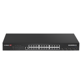 EDIMAX 24 Port Gigabit PoE+ Web Smart Surveillance Switch with 4 Port 10GbE SFP+ Uplinks. Supports up to 30W Per PoE Port (Total Power Budget: 400W) Long Range up to 200m at 10Mbps.