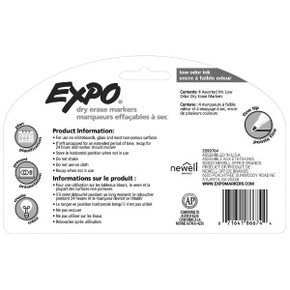EXPO Dry Erase Markers with Fine Point Tips. 4x Assorted Colours. Includes Red - Blue - Green - & Black Colours. Bright - Vivid - Non-toxic Ink. Quick Drying. Smear-proof. Erases Cleanly & Easily with Cloth.