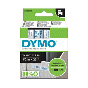 DYMO Genuine D1 Label Cassette Tape 12mm x 7M - Blue on White. Suitable for the Label  Manager and LabelWriter Duo label makers