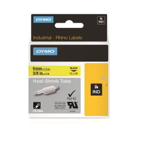 DYMO Genuine Rhino Industrial Labels- Heat Shrink Tube 9mm Black on Yellow.Made of industrial grade polyolefine and featuring a 3:1 heat shrink ratio. RoHS compliant. Temperature Rating -19C to +135C.