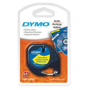 DYMO Genuine LetraTag Labeller Plastic Tape. 12mm Black on Yellow. For LetraTag LT-100H and LT-100T Label makers. Tear-resistant. DYMO Genuine LetraTag Labeller Plastic Tape. 12mm Black on Yellow. For LetraTag LT-100H and LT-100T Label makers. Tear-resistant.