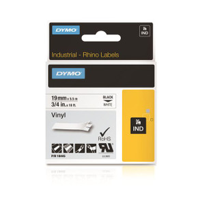 DYMO Genuine Rhino Industrial Vinyl Labels.19mm x 5.5m. Black on White. Compatible with DYMO Rhino Industrial labellers - LabelManager labellers and the LabelWriter 450 Duo. DYMO Genuine Rhino Industrial Vinyl Labels.19mm x 5.5m. Black on White. Compatible with DYMO Rhino Industrial labellers - LabelManager labellers and the LabelWriter 450 Duo.