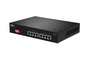 EDIMAX 8 Port 10/100/1000 Gigabit PoE+ Switch with DIP Switch. PoE delivery up to 200m. Power budget: 130W. Auto Energy Saving. Functions. Plug and Play.  VLAN and Loop Protection. VLAN & QoS. GS-1008PV2