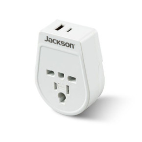 JACKSON Slim Inbound Travel Adaptor 1x USB-A and 1x USB-C (2.1A) Charging Ports. For incoming Tourists from USA - Japan - UK - & Hong Kong. Converts Plugs for use in NZ/AUS