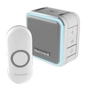 HONEYWELL Wireless Series 5 Portable Doorbell with Halo Light and Push Button. 6x Selectable Colours. 150m Wireless Range - Sleep Mode - 84dB Volume - Grey Colour
