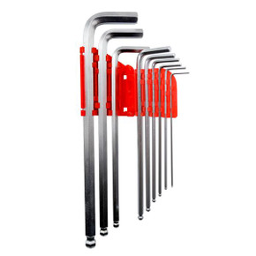GOLDTOOL 9 Piece Ball Point Long Arm Hex Key Set. Includes: 1/16" - 5/64" - 3/32" - 1/8" - 5/32" - 3/16" - 1/4" - 5/16" - 3/8".