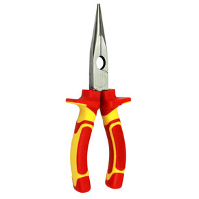 GOLDTOOL 175mm Insulated Sharp Nose Pliers. Large Shoulders to Protect Against Live Contacts. Rubber Easy Grip Handles for Greater Comfort. Red/Yellow Colour