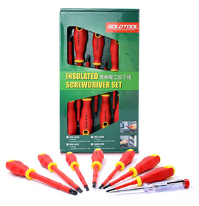 GOLDTOOL 8-Piece Electrical Insulated Screwdriver Set - Ergonomically Designed Handle(s) Designed to Reduce Slipping & Increase Comfort. Hanging Hole for Easy Storage. Heat Treated Tip.