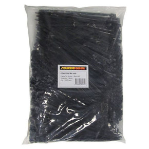 POWERFORCE Cable Tie Black UV 280mm x 7.6mm Weather Resistant Nylon. Pack of 1000. Made from U.L. Approved Nylon 6/6 with Flamability Rating of UL 94V-2.