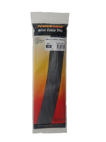 POWERFORCE Cable Tie Black UV 300mm x 4.8mm Weather Resistant Nylon. Pack of 100. Made from U.L. Approved Nylon 6/6 with Flamability Rating of UL 94V-2.