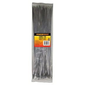 POWERFORCE Cable Tie 316SS 520mm x 4.6mm Pack of 100. Self Locking Ball-lock design. Temp Range: -80C to +500C. Weather - Water - Salt Spray - Corrosion - Fire and UV Resistant. Non-magnetic.