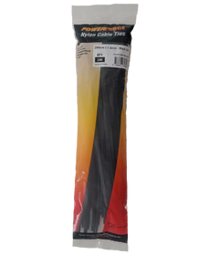 POWERFORCE Cable Tie Black UV 280mm x 7.6mm Weather Resistant Nylon. Pack of 100. Made from U.L. Approved Nylon 6/6 with Flamability Rating of UL 94V-2.