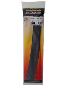 POWERFORCE Cable Tie Black UV 370mm x 4.8mm Weather Resistant Nylon. Pack of 100. Made from U.L. Approved Nylon 6/6 with Flamability Rating of UL 94V-2.