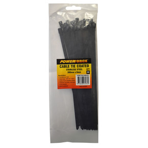POWERFORCE Cable Tie 316SS Coated 300mm x 8mm Pack of 50. Self Locking ball-lock design. Chemical - Corrosion - Salt Spray and UV Resistant. Temp range: -80C to +150C. Halogen Free & Non-magnetic