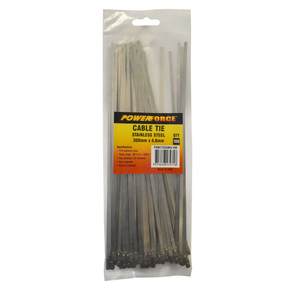 POWERFORCE Cable Tie 316SS 300mm x 4.6mm Pack of 100. Self Locking Ball-lock design. Temp Range: -80C to +500C. Weather - Water - Salt Spray - Corrosion - Fire and UV Resistant. Non-magnetic.
