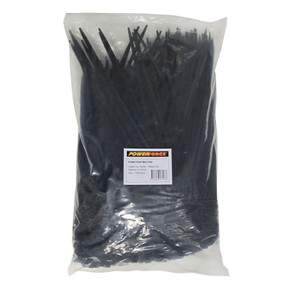 POWERFORCE Cable Tie Black UV 380mm x 7.6mm Weather Resistant Nylon. Pack of 1000. Made from U.L. Approved Nylon 6/6 with Flamability Rating of UL 94V-2.