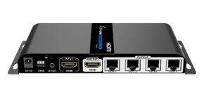 LENKENG 1-In-4-Out 1080P HDMI Extender. 1x HDMI in - 1x HDMI out - 4x RJ45 out. Comp with CAT6/6a/7 Cables - Transmit up to 40m - Plug & Play - Wall-mount - Supports EDID - Includes 1x Tx & 4x Rx.