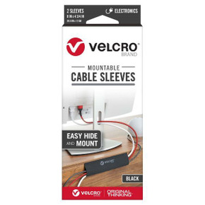 VELCRO Mountable Cable Sleeves. Mount Electrical Cords out of Sight Easy to Add or Change Cables. Removable Adhesive. Under Desk Management Solution. 203x120mm. 2x Sleeve Pack. Black Colour.