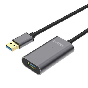UNITEK 10m USB 3.0 Aluminium Extension Cable. Built-in Extension Chipset Supports Extended Transmission. Data Transfer Speed up to 5Gbps. Plug and play. Gold plated connector. Grey Colour. Y-3005