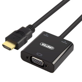 UNITEK HDMI to VGA Converter with Audio. 17cm Cable Length. Convert Signal from HDMI to VGA. Supports Resolution up to Full HD 1080p. Supports 3D, 24K Gold-Plated Connector. Plug and play Y-6333