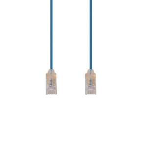 DYNAMIX 1m Cat6A 10G Blue Ultra-Slim Component Level UTP Patch Lead (30AWG) with RJ45 Unshielded Gold Plated Connectors. Supports PoE IEEE 802.3af (15.4W).