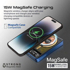 Promate LUCIDPACK-10 10000mAh Power Bank with Transparent Magsafe 15W Wireless Charging / Blue
