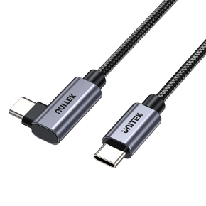 UNITEK 2m USB-C to Right Angled 90 Degree USB-C Connector. Supports 100W PD Fast Charging & USB PD3.0/ QC3.0. Supports 20/5A. Data Transfer Speed up to 480Mbps. Aluminium Alloy/Space Grey.