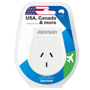 JACKSON Slim Outbound Travel Adaptor for use in USA/Canada. 3-Pin NZ/AUS Plugs.   