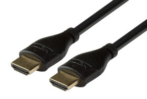 DYNAMIX 1m HDMI 10Gbs Slimline High-Speed Cable with Ethernet. Max Res: 4K2K@24/30Hz (3840x2160) 8 Audio channels. 8bit colour depth. Supports CEC, 3D, ARC, Ethernet.