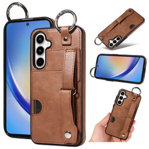 Samsung Galaxy A35 5G Hand Strap PU Card Case Brown Samsung Galaxy A35 5G Hand Strap PU Card Case Brown