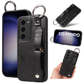 Samsung Galaxy S23 Hand Strap PU Card Case Black Samsung Galaxy S23 Hand Strap PU Card Case Black