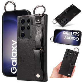 Samsung Galaxy S23 Ultra Hand Strap PU Card Case Black Samsung Galaxy S23 Ultra Hand Strap PU Card Case Black