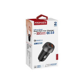 Promate 33W Dual Port Car Charger with QC 3.0 & USB-C - DRIVEGEAR-PD33