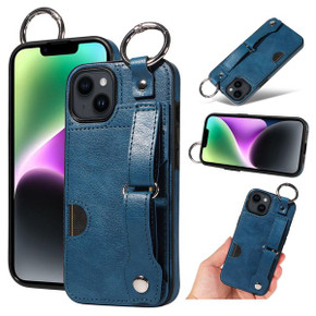 Apple iPhone 14 Hand Strap PU Card Case Navy Apple iPhone 14 Hand Strap PU Card Case Navy