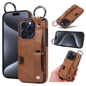 Apple iPhone 15 Pro Hand Strap PU Card Case Brown