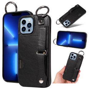 Apple iPhone 13 Pro Max Hand Strap PU Card Case Black