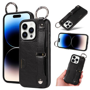 Apple iPhone 14 Pro Hand Strap PU Card Case Black