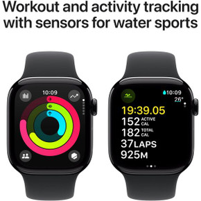 Apple Watch Series 10 GPS, 46mm Aluminum Case [ Black Sport Band M/L  A2999 MWWQ3 - Jet Black ]
