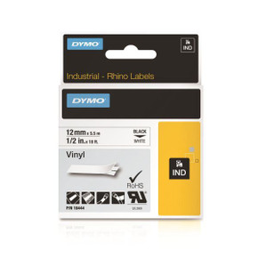 DYMO Genuine Rhino Industrial Vinyl Labels.12mm x 5.5m. Black on White. Compatible with DYMO Rhino Industrial labellers - LabelManager labellers and the LabelWriter 450 Duo.
