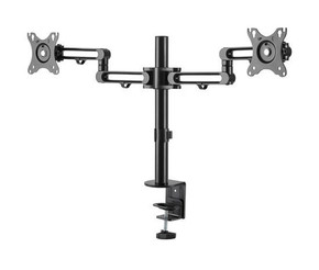BRATECK 17-32" Dual Monitor Desk Articulating Mount Arm Bracket. Free-Tilting Design, Desk Clamp ONLY, 360 Rotary VESA Plate. VESA 75x75, 100x100, Load 8kgs Per. Built-in Cable Manage. Matte Black