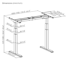 BRATECK Smart Dual-Motor Sit-Stand Desk with Intelligent APP Control. Programmable Height Range, Collision Avoidance System, Sit/Stand Time Reminder, Dims 1000-1700x600x620-1280mm. Black