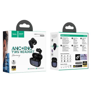 TWS Earbud w/ 7 Hour, Battery % Display, ANC+ENC Noise Cancelling, Glossy Black Case (EQ20) 