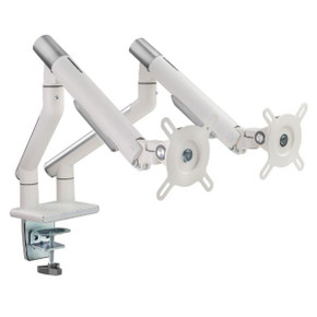 BRATECK 17-32" Dual Premium Slim Aluminium Spring-Assisted Desk Mount Monitor Arm with Quick Release VESA Plate, 180 Rotation Stop, Cable Management - White (LDT49-C024)