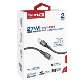 PROMATE 1.2m 27W PD USB-C to Lightning Tough-Built Cable, Black - FLETCHLINK-CI.BK