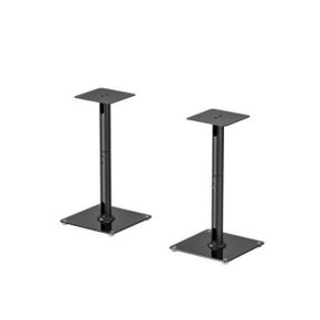BRATECK 24" Aluminium/Glass Floor Standing BookShelf Speaker Stands. Tempered Glass Base with Floor Spikes for Stability. Max weight 25Kgs. 300x300mm Ali Top Plate. 610mm High. Sold as a Pair.