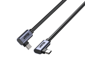 UNITEK 1m 100W Right Angle USB-C to Right Angle USB-C Cable. Supports PD3.0/QC3.0 Fast Charging, Dual 90-Degree Connectors, Data Transfer in Seconds, Aluminium Space Grey Connectors, Black Cable