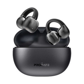 PROMATE Open Ear Clip-on Bluetooth Earbuds with Intellitouch Smart Control. Includes 500mAh Recharging Battery Case, Up to 28 Hours Play Back, Water Resistant, Black 