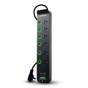 Raptor Individually Switched 6 Way Surge Protected Powerboard 45W PD USB-C 36W USB-A Ports   